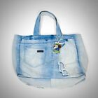 Upcycled denim double handles tote bag