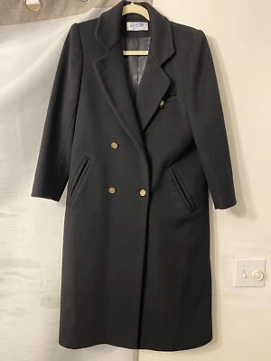 Abrigo largo de guisante negro de colección pequeño/mediano JG Hook para mujer 100 % lana etiqueta Union EE. UU. Foto 1 de 4