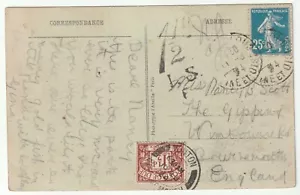 1924 1½d GB POSTAGE DUE ON FRENCH PPC THE PARK St CLOUD WINTON BOURNEMOUTH CDS - Picture 1 of 2