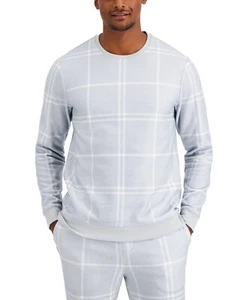 ALFANI Men's Windowpane Fleece Pajama Top Sweatshirt, Medium - Picture 1 of 2