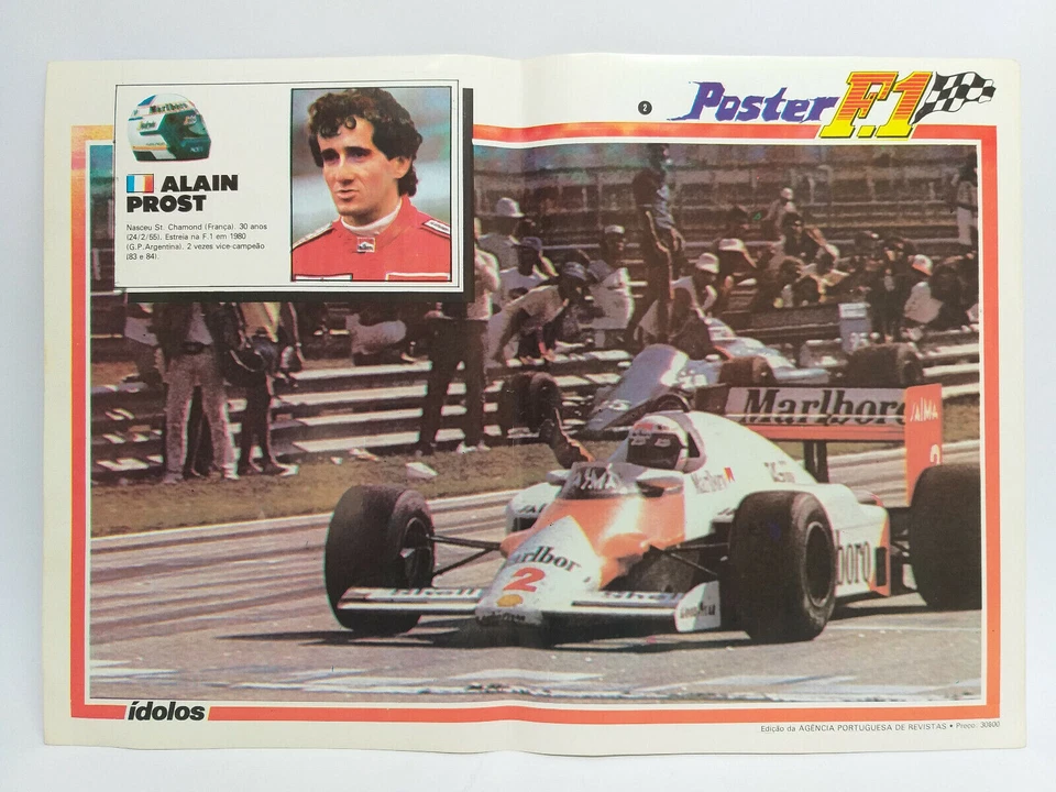 Póster EXTRA RARO 1986 ÍDOLOS Revista Portuguesa F1 #2 / ALAIN PROST Marlboro Foto 1 de 4
