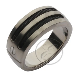Anillo de Titanio Plano Tribunal Negro Cuerda Diseñado Alianza - Imagen 1 de 2
