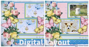 DIGITALES LAYOUT - Rosa & Gelb Schmetterlinge & Blumen Sammelalbum Seite JPEG - Bild 1 von 5