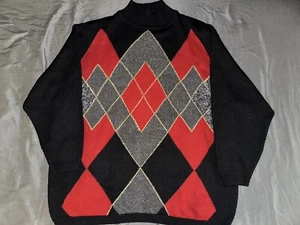 Dressbarn Sweater Woman’s 3X Black Red Gray Longsleeve Knit Acrylic Wool Nylon - Picture 1 of 8