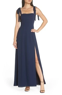 FAME & PARTNERS Navy Tie Shoulder Reformation Hi-Slit Dress Gown 8US M AU12 EU40 - Image 1 of 4