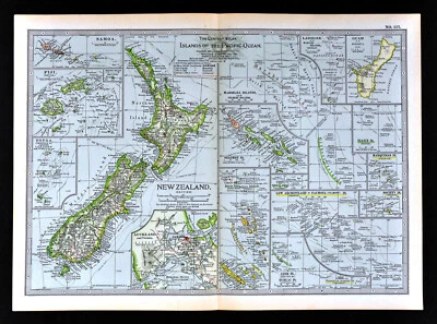 Mapa del siglo 1902 Nueva Zelanda Aukland Pacífico Sur Fiji Samoa Tonga Marshall  Foto 1 de 3