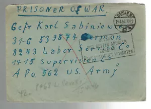 1946 Berlin Germany Cover to Prisoner of War US Army Labor service APO Return - Picture 1 of 2