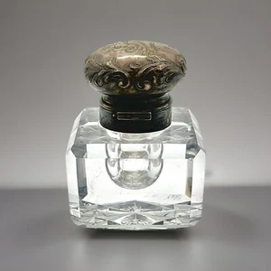 Tintero de escritorio de cristal tapado GEO SHREVE CO STERLING vintage del siglo XIX - Imagen 1 de 16