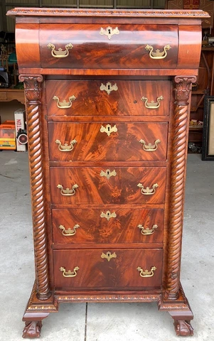 Antique Empire Burl Finish 6 Drawer Lingerie Chest Cover