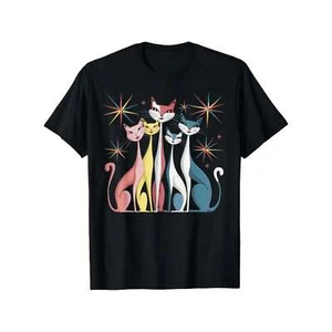 women's retro cat print T-shirt, casual soft T-shirt, suitable for all seasons - Picture 1 of 12