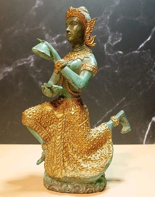 Старинный тайский принцесса латуни бронзовая статуэтка фигурка 7 X 4 в Таиланде азиатский декор - Изображение 1 из 4
