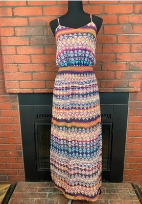 Maxi Vestido Fire Los Angeles Azteca Tribal Suroeste Gasa Sin Mangas, Talla M Foto 1 de 4