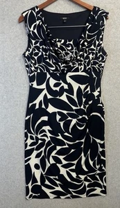 MSK Abstract Print Sheath Dress M Black White Sleeveless Cowl Neck Midi - Picture 1 of 9