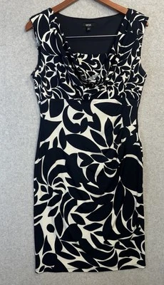 MSK Abstract Print Sheath Dress M Black White Sleeveless Cowl Neck Midi - Image 1 of 4