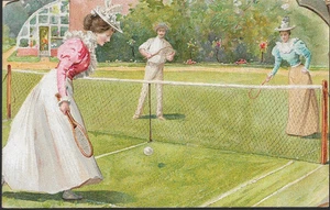 Sport / art - tennis match, pretty unsigned postcard - Northampton pmk 1911 - Picture 1 of 2