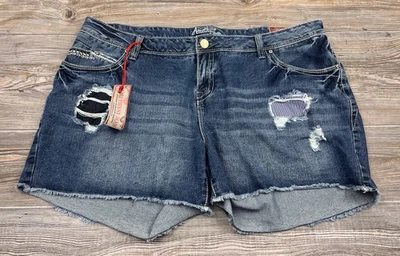 Amethyst Jeans Denim Shorts Plus Size 20 "Be Beautiful"  Distressed Cut-Off NWT - Image 1 of 4