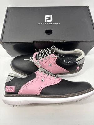 Footjoy Myjoys Traditions Series Golf Shoes Black Custom Pink Ribbon 11.5 Medium - Image 1 of 2