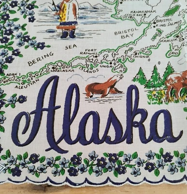 Pañuelo Pañuelo Vintage Alaska State Souvenir Original Franshaw Pegatina Foto 1 de 4