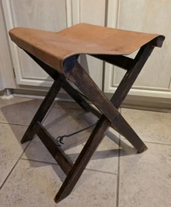 Antiker Millitary Camp Camp Camp Campaign Klapphocker X Fuß Kamelleder Holz WI Haken - Bild 1 von 23