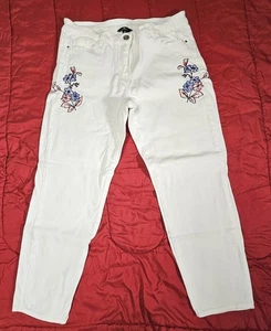 Jules & Leopold JL White Jeans Women's Large 35" Waist Embroidered - Picture 1 of 6