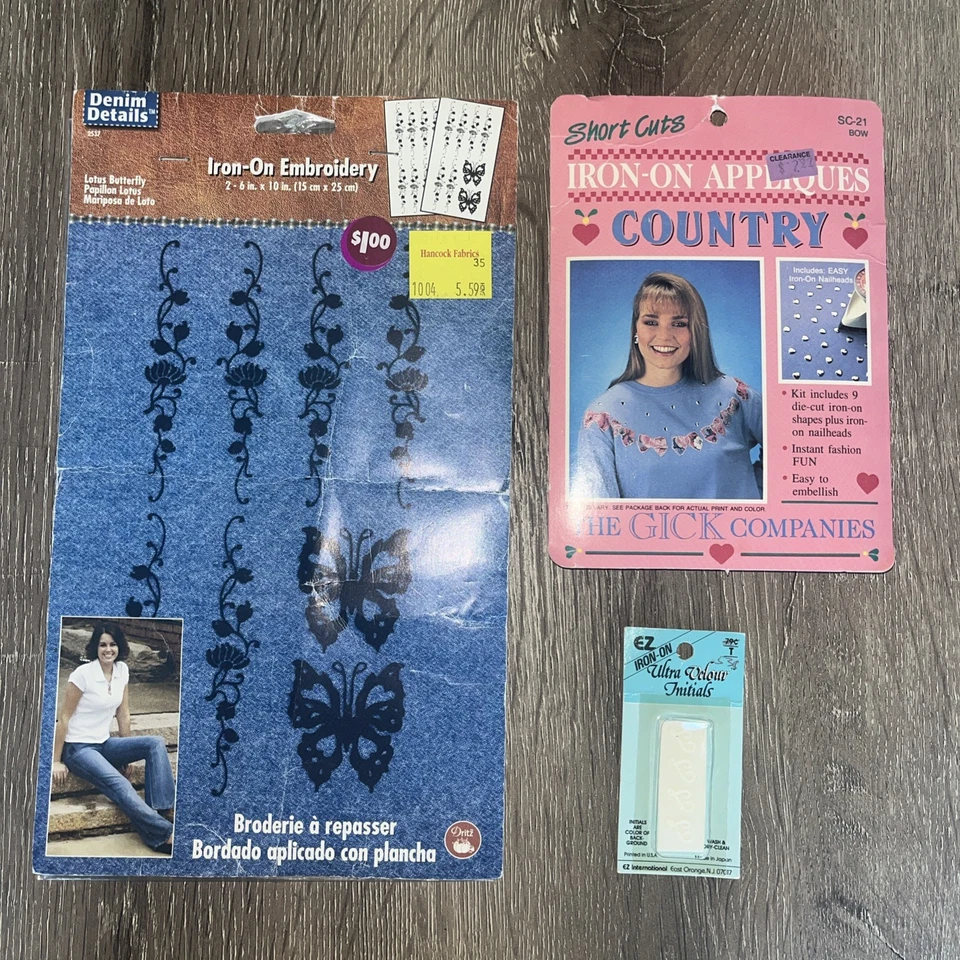 Vintage Dritz Iron On Embroidery Sheets 2537 Denim Details 2 NOS 6x10 USA - Image 1 of 4