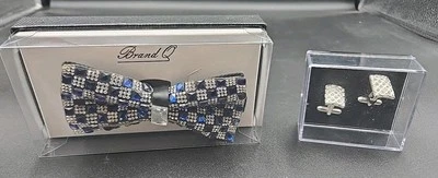 Nueva pajarita a cuadros azul real con cristales preatados Q para hombre Bling Foto 1 de 4