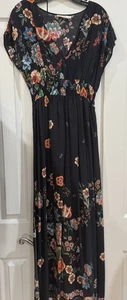 Johnny Was Califoria Adrell Maxi Vestido Negro Floral Cintura Ahumada Talla Pequeña - Imagen 1 de 6