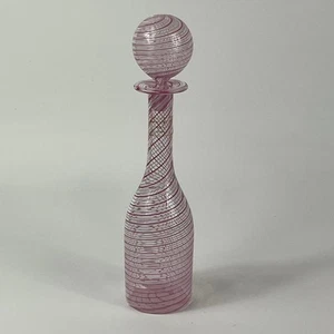 Murano Filigrana Stoppered Vase Mouth Blown White Pink Striped Art Glass Signed - Picture 1 of 11