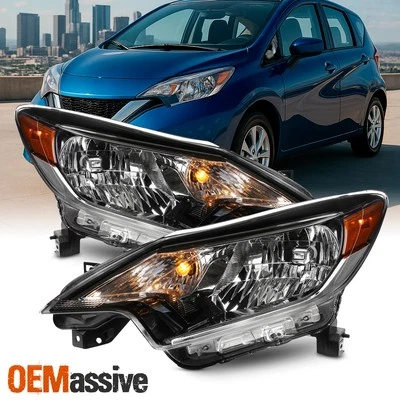 Par de faros negros conductor+pasajero para Nissan Versa Note 2017-2019 Foto 1 de 4