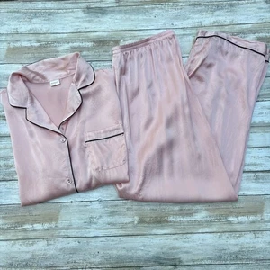 SilkSilky Pajama Set Sz Sm 2 Piece Button Up Pants Pastel Pink 200% Silk Luxury  - Picture 1 of 16