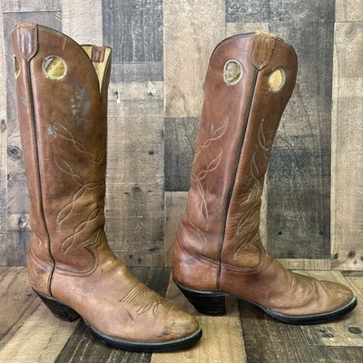 Tony Lama 金色标签复古 Buckaroo 高棕色牛仔靴男式 13 D — 第 1/4 张图片