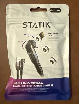 Statik 360 Rot. Universal  Magnetic Charging Cable 6ft/1.8m with 3 Magnetic Tips - Image 1 of 2