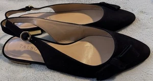 TALBOTS Classic Black Suede Slingbacks Gold Accented Heels Bow Accents Size 7.5 - Picture 1 of 4