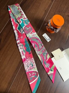 Hermes Twilly Exposition Universelle Pink x Multi Silk Scarf W/Box Unused. - Picture 1 of 7