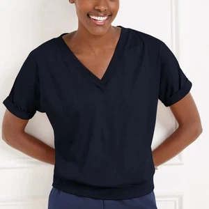 Camiseta T by Talbots Azul Marino Luxe Jersey Cuello en V. Mangas con puños talla grande - Imagen 1 de 8