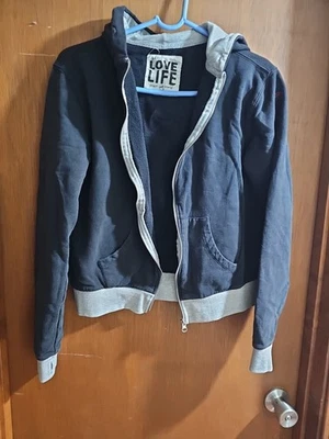 Peace Love World Women's Black Small Sweatshirt Zipper, Hood, Peace Sign - Image 1 of 4