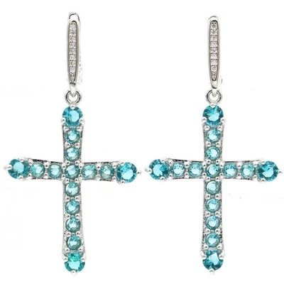 Bonitos Pendientes Plata Fiesta Damas Circonita cúbica Azul Aguamarina Blanco Forma de Cruz Foto 1 de 3