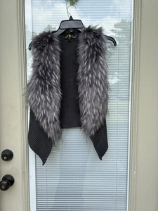 Metric Knits MK Fur Collections Strickweste Kunstfell grau Größe M - Bild 1 von 4