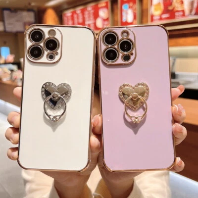 For iPhone 15 14 13 Pro Max 12 11 XS X 7 8 Plus Heart Ring Stand Soft Case Cover - Image 1 of 4