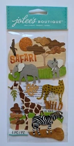 Jolee's Safari Animals Scrapbooking Stickers Elephants Giraffe Zebra Cheetah - Picture 1 of 2