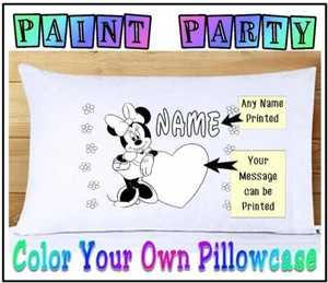 MALEN PARTY KISSENBEZUG ZUM SELBERMACHEN PERSONALISIERT MINNIE MOUSE Sleepover Farbe selbst - Bild 1 von 4