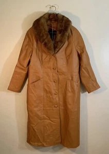 Terry Lewis Thermolite Trench Leather Coat w/ Removable Faux Fur Collar Large - Picture 1 of 14