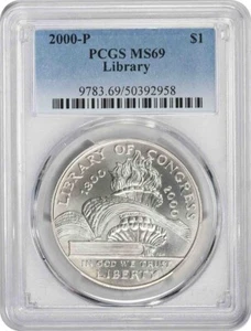 2000-P Library of Congress Silver Commemorative Dollar MS69 PCGS Mint State 69 - Picture 1 of 2