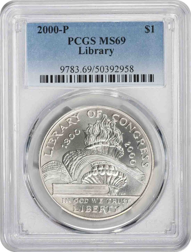 2000-P Library of Congress Silver Commemorative Dollar MS69 PCGS Mint State 69 - Image 1 of 2