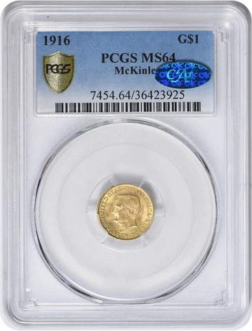 1916 McKinley $1 Gold MS64 PCGS (CAC) Cover