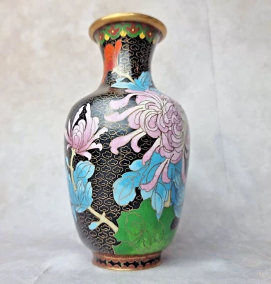 Vase Cloisonné – Émail Floral – Origine Chine – Vintage - Photo 1/4