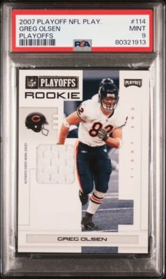 2007 Playoff NFL Playoffs Greg Olsen RC Player-Worn Patch Black #'d 1/5 PSA 9 - Image 1 of 3