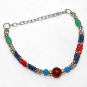 925 Silver Plated-Carnelian Lapis Lazuli Nepali Tribal Bracelet Jewelry 7.5" GW - Picture 1 of 3