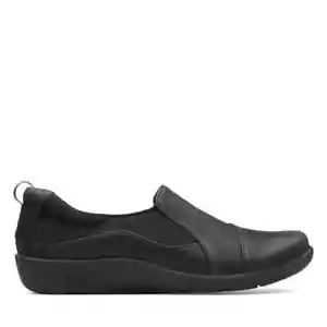 CLARKS CLOUDSTEPPER "SILLIAN PAZ" BLACK SLIP ON FLATS SIZE 9.5W MSRP 85.00 NEW - Picture 1 of 13