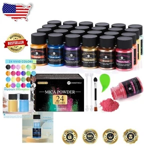 Mixable Natural Mica Pigment Powder - 24 Colors, Ideal for Crafts & Beauty - Picture 1 of 8